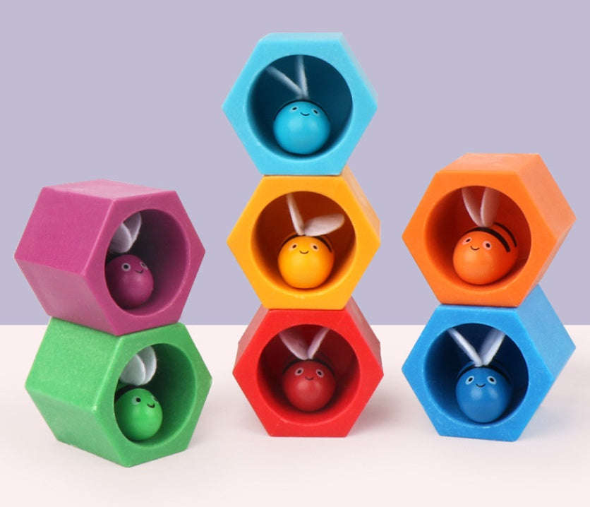 Gioco Educativo in Legno Api e Alveare con Pinza per Coordinazione Mano-Occhio Bambini