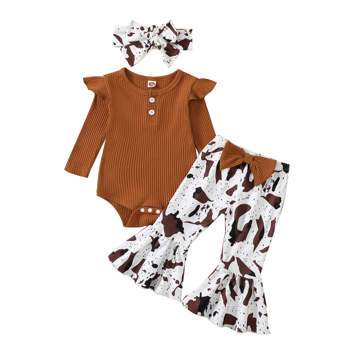 Completo Neonata 0-12 Mesi – Body a Costine Manica Lunga e Pantaloni a Zampa Leopardati