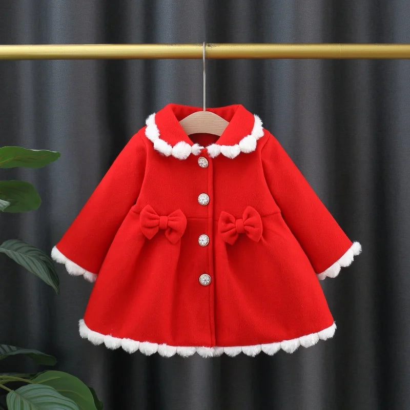 Cappottino Elegante Bambina con Fiocchi e Colletto Peter Pan