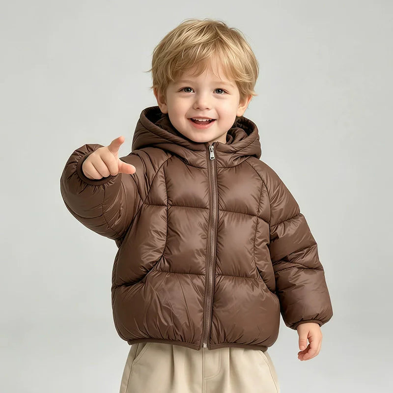 Giubbotto Invernale Bambino e Bambina Imbottito con Cappuccio e Interno in Peluche