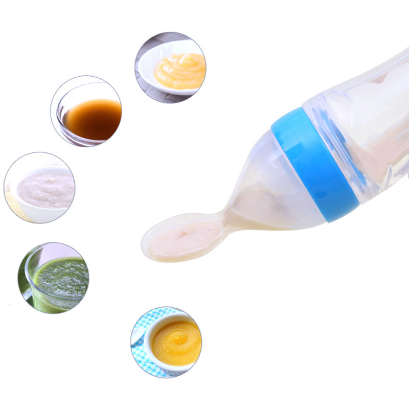 Biberon Cucchiaio in Silicone per Svezzamento – Dispenser Pappa Neonato 90ml Antigoccia BPA Free