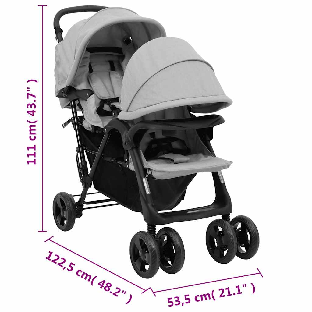 Passeggino Gemellare Tandem Compatto e Pieghevole – Chiusura Facile, Cappottine Parasole, Doppia Seduta Comfort