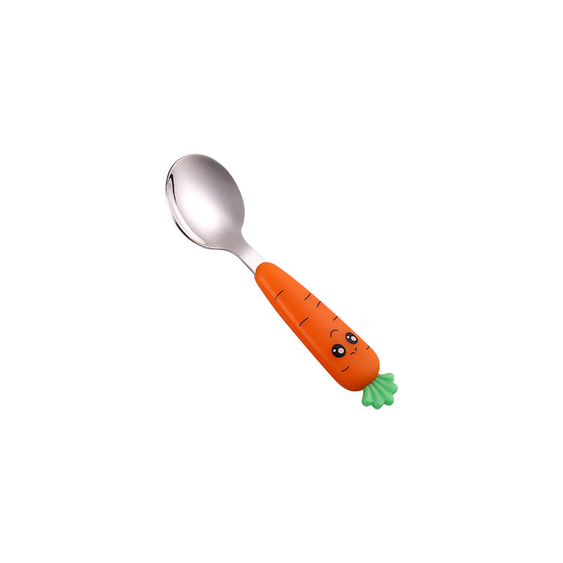 Set Posate Bambino in Acciaio Inox 304 – Cucchiaio e Forchetta Carota Ergonomica Antiscivolo + Box Porta Posate – Svezzamento 12+ mesi