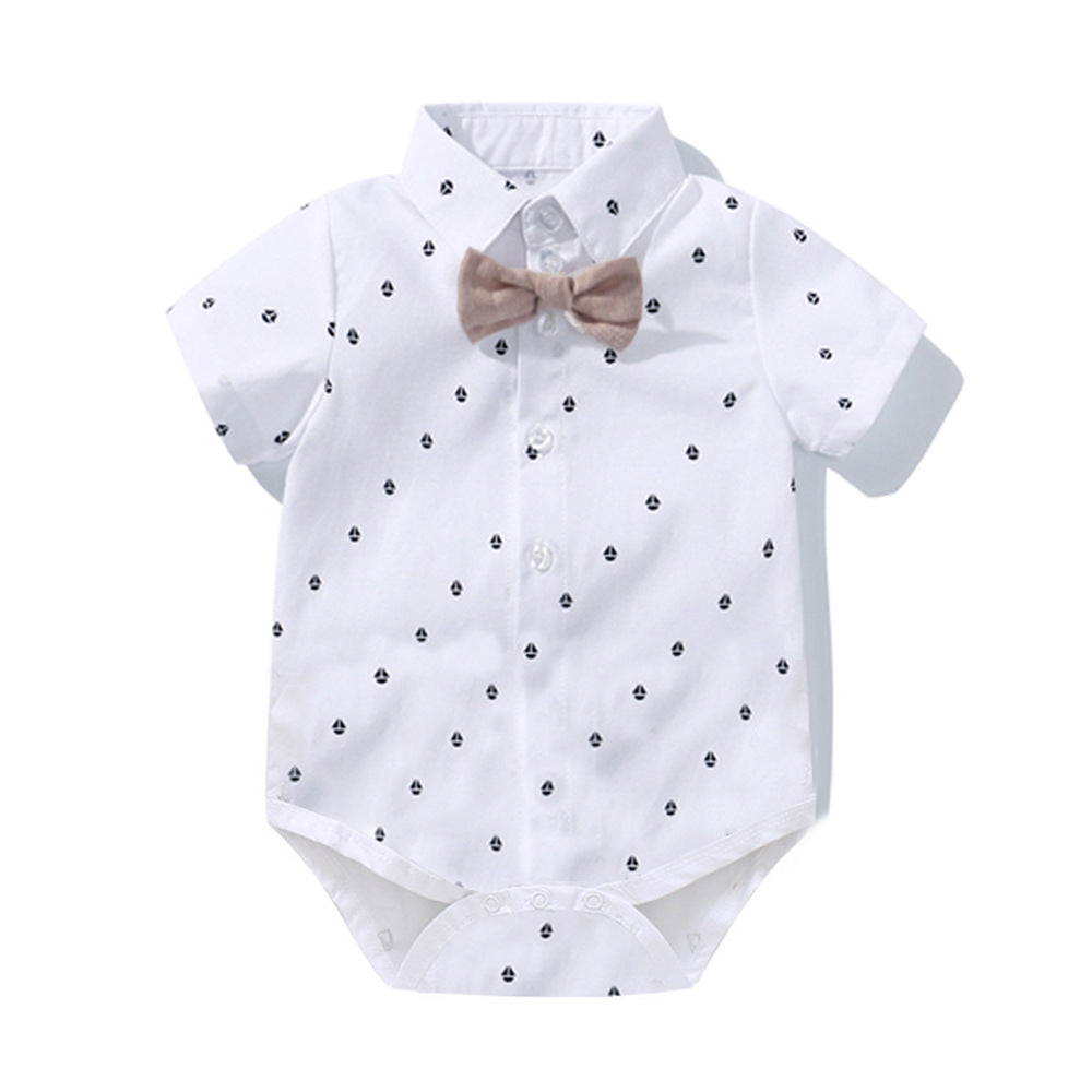Tutina Neonato Elegante con Bretelle e Papillon – Completo Estivo in Cotone con Cappello