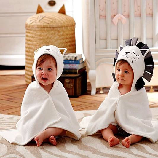 Telo Bagno Neonato con Cappuccio Animale – Accappatoio Morbido in cotone (Gatto/Leone) Copertina Coccola per Bambini
