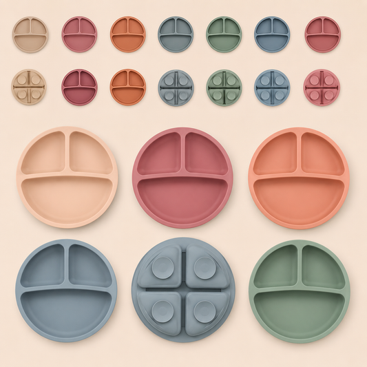 Piatto Svezzamento in Silicone con 4 Ventose – Piatto Pappa Antiscivolo a 3 Scomparti