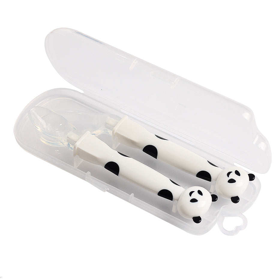 Set Posate Svezzamento Neonato in Silicone con Custodia – Cucchiaio Curvo + Forchetta Ergonomici Antiscivolo
