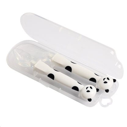 Set Posate Svezzamento Neonato in Silicone con Custodia – Cucchiaio Curvo + Forchetta Ergonomici Antiscivolo