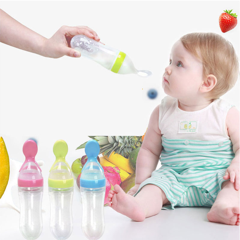Biberon Cucchiaio in Silicone per Svezzamento – Dispenser Pappa Neonato 90ml Antigoccia BPA Free