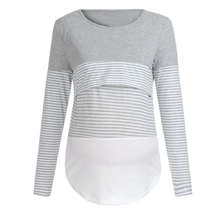 Maglia Premaman e Allattamento a Manica Lunga – T-Shirt con Apertura Discreta per Allattare
