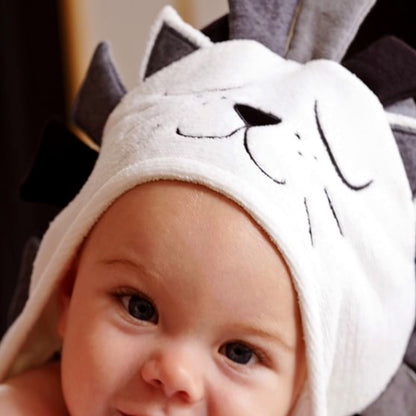 Telo Bagno Neonato con Cappuccio Animale – Accappatoio Morbido in cotone (Gatto/Leone) Copertina Coccola per Bambini