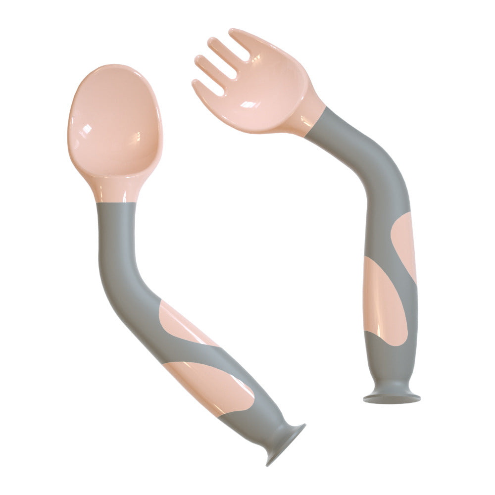 Set Posate Svezzamento Neonato con Ventosa e Custodia – Cucchiaio e Forchetta Flessibili Ergonomici Antiscivolo