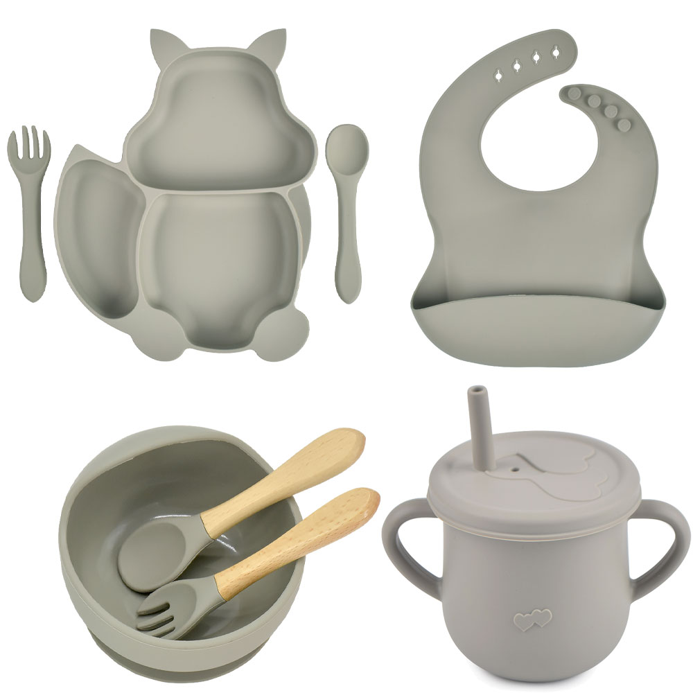 Set Pappa in Silicone per Bambini – Kit Completo Svezzamento con Piatti, Posate, Bavaglino e Bicchiere Antigoccia