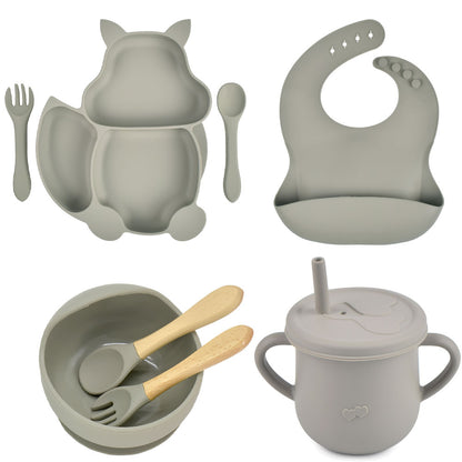 Set Pappa in Silicone per Bambini – Kit Completo Svezzamento con Piatti, Posate, Bavaglino e Bicchiere Antigoccia