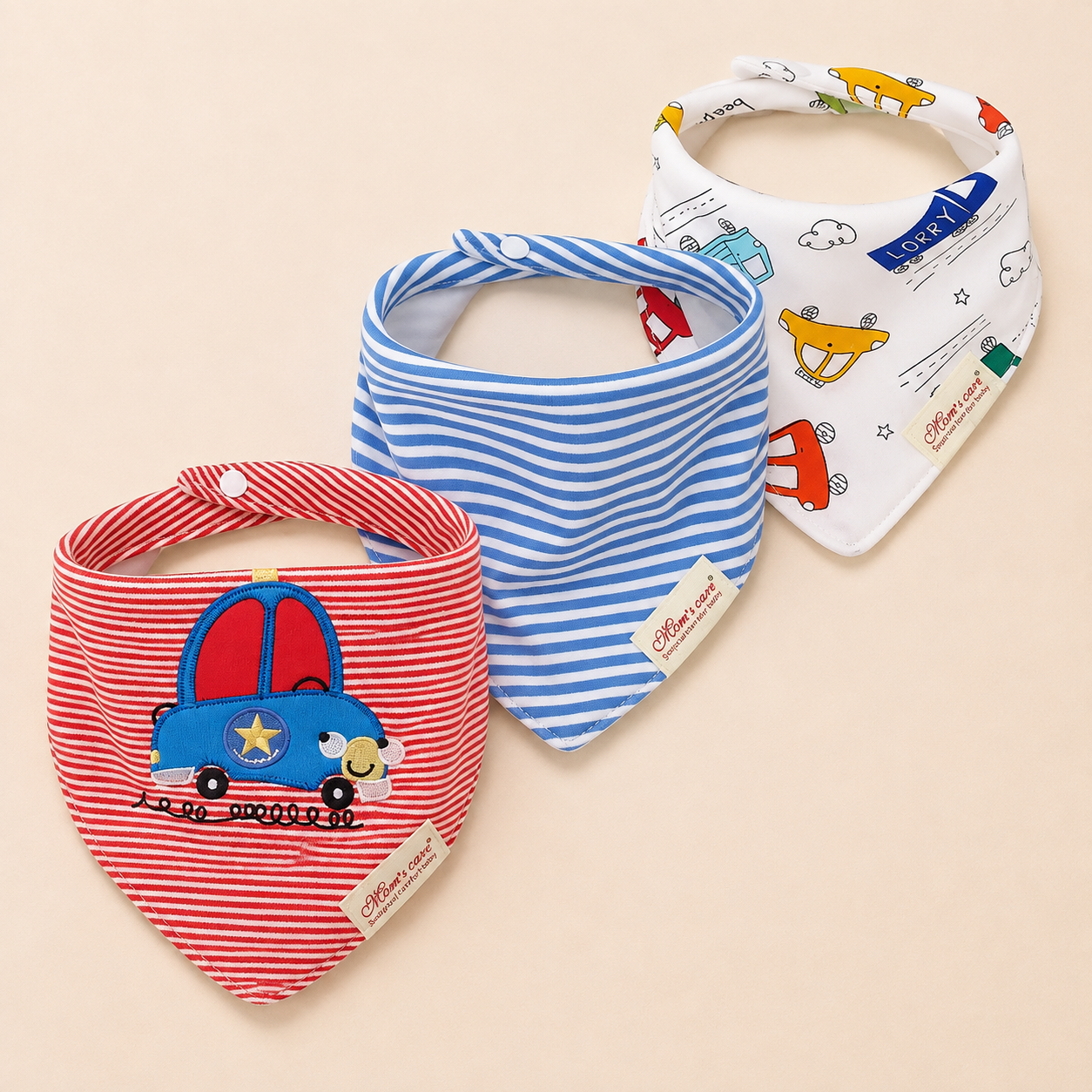 Set 3 Bavaglini Bandana Neonato in Cotone Morbido con Fantasie – Bavette Assorbenti Unisex per Maschietto e Femminuccia 0-12 Mesi