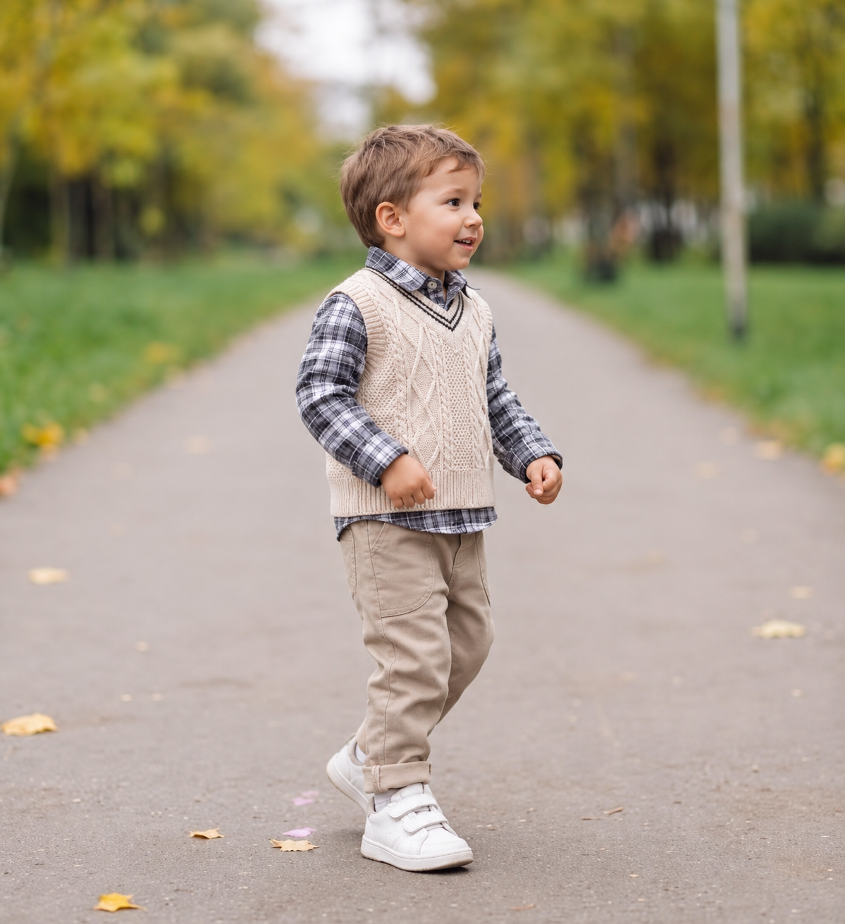 Completo Bambino 3 Pezzi Autunno/Inverno in Cotone – Camicia a Quadri, Gilet e Pantaloni