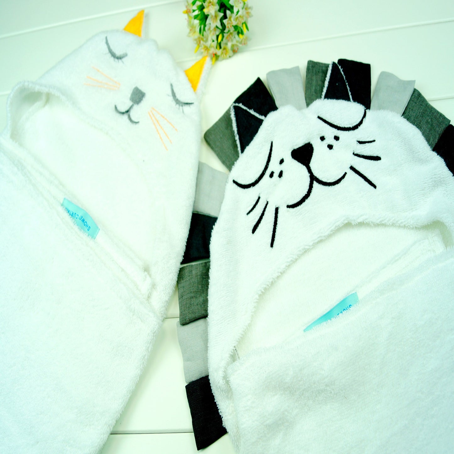 Telo Bagno Neonato con Cappuccio Animale – Accappatoio Morbido in cotone (Gatto/Leone) Copertina Coccola per Bambini