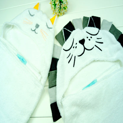 Telo Bagno Neonato con Cappuccio Animale – Accappatoio Morbido in cotone (Gatto/Leone) Copertina Coccola per Bambini