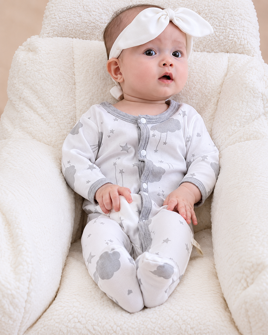 Tutina Intera Neonato 100% Cotone – Manica Lunga con Bottoni Frontali