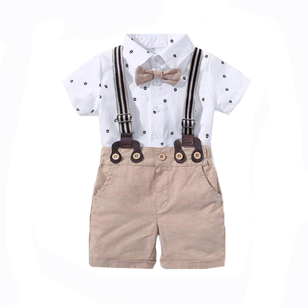 Tutina Neonato Elegante con Bretelle e Papillon – Completo Estivo in Cotone con Cappello