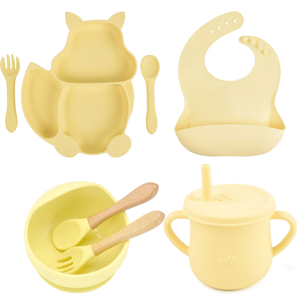 Set Pappa in Silicone per Bambini – Kit Completo Svezzamento con Piatti, Posate, Bavaglino e Bicchiere Antigoccia