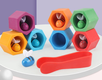 Gioco Educativo in Legno Api e Alveare – Gioco Sensoriale con Pinza per Coordinazione Mano-Occhio Bambini