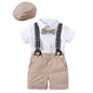 Tutina Neonato Elegante con Bretelle e Papillon – Completo Estivo in Cotone con Cappello