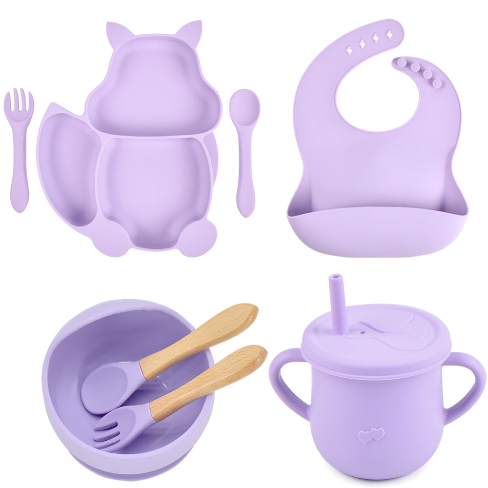 Set Pappa in Silicone per Bambini – Kit Completo Svezzamento con Piatti, Posate, Bavaglino e Bicchiere Antigoccia