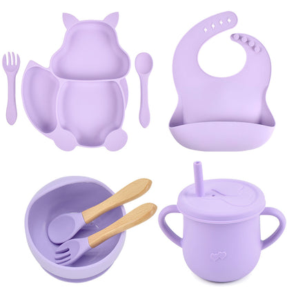 Set Pappa in Silicone per Bambini – Kit Completo Svezzamento con Piatti, Posate, Bavaglino e Bicchiere Antigoccia