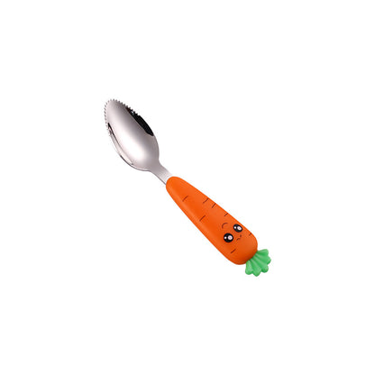 Set Posate Bambino in Acciaio Inox 304 – Cucchiaio e Forchetta Carota Ergonomica Antiscivolo + Box Porta Posate – Svezzamento 12+ mesi