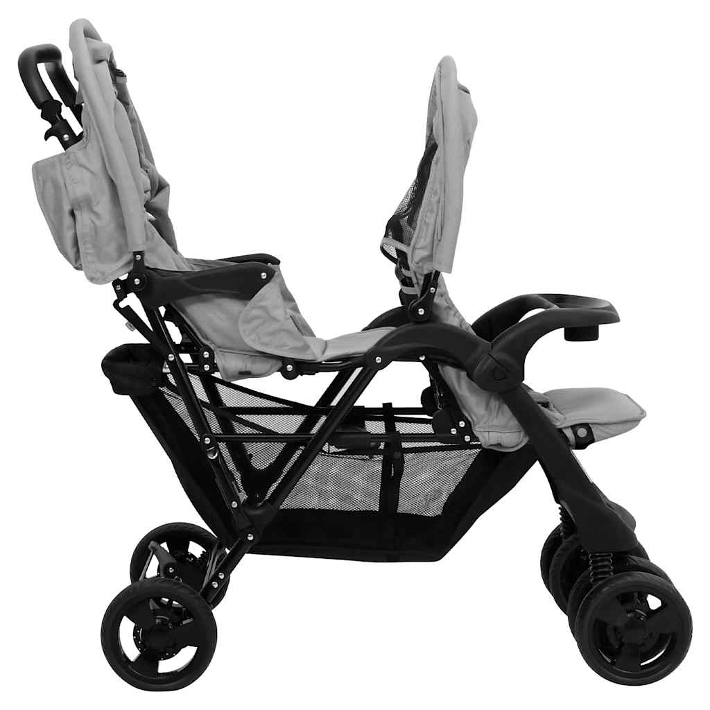 Passeggino Gemellare Tandem Compatto e Pieghevole – Chiusura Facile, Cappottine Parasole, Doppia Seduta Comfort