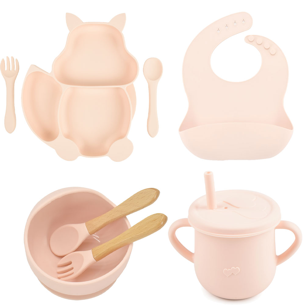Set Pappa in Silicone per Bambini – Kit Completo Svezzamento con Piatti, Posate, Bavaglino e Bicchiere Antigoccia