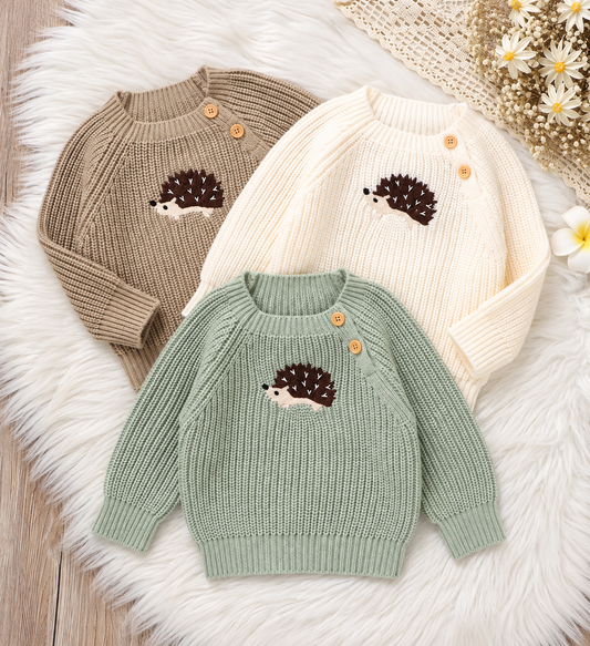 Maglioncino Neonato e Bambino in Morbida Maglia – Pullover a Maniche Lunghe con Bottoncini sulla Spalla