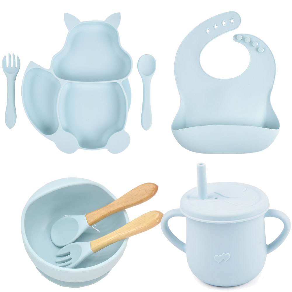 Set Pappa in Silicone per Bambini – Kit Completo Svezzamento con Piatti, Posate, Bavaglino e Bicchiere Antigoccia