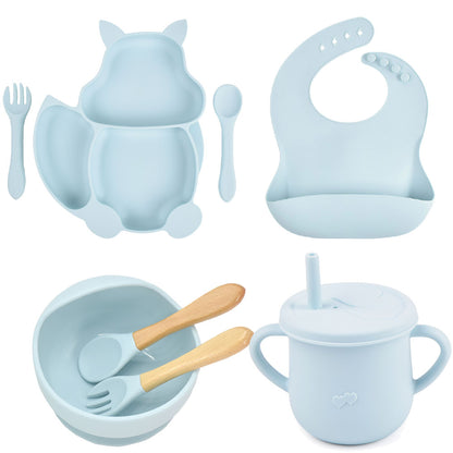 Set Pappa in Silicone per Bambini – Kit Completo Svezzamento con Piatti, Posate, Bavaglino e Bicchiere Antigoccia