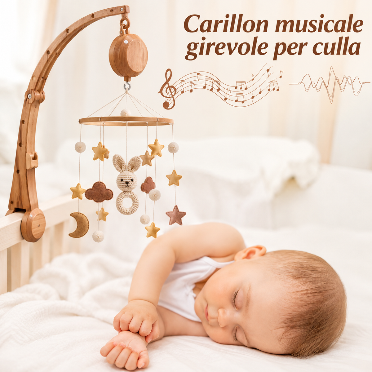 Carillon Musicale per Culla Effetto Legno – 35 Melodie e Rotazione
