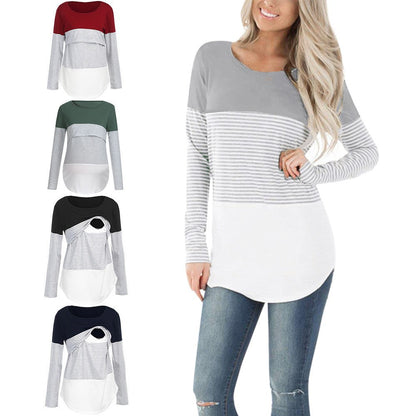 Maglia Premaman e Allattamento a Manica Lunga – T-Shirt con Apertura Discreta per Allattare
