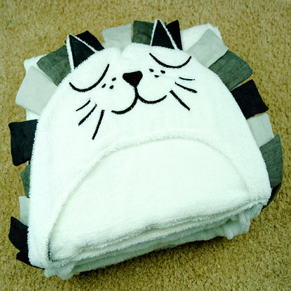 Telo Bagno Neonato con Cappuccio Animale – Accappatoio Morbido in cotone (Gatto/Leone) Copertina Coccola per Bambini