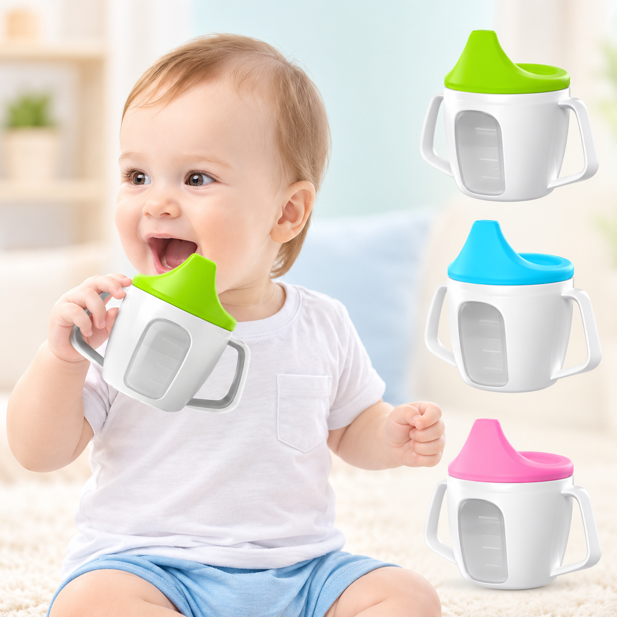 Tazza Primi Sorsi Bambini 200 ml – Bicchiere di Apprendimento con Beccuccio e Doppi Manici