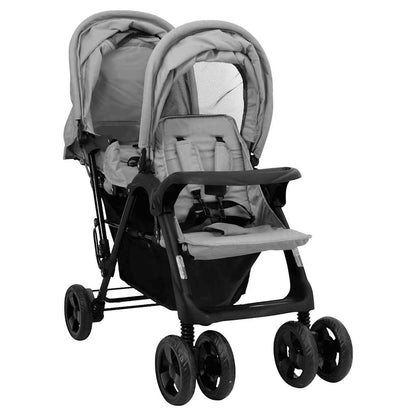 Passeggino Gemellare Tandem Compatto e Pieghevole – Chiusura Facile, Cappottine Parasole, Doppia Seduta Comfort