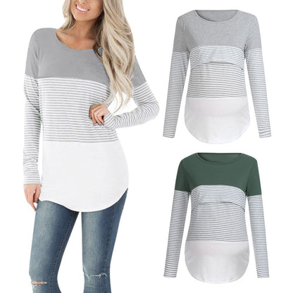 Maglia Premaman e Allattamento a Manica Lunga – T-Shirt con Apertura Discreta per Allattare