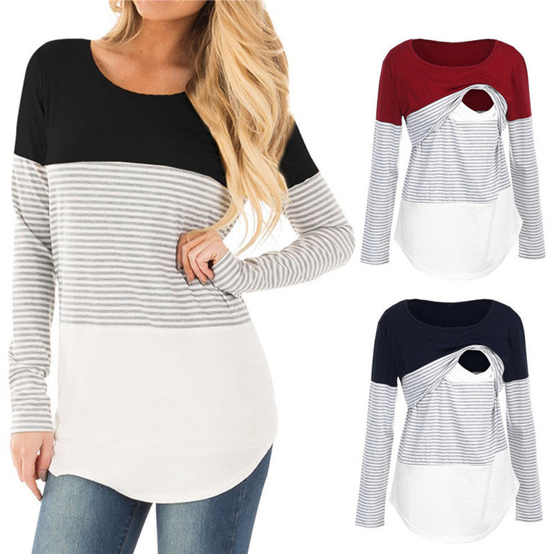 Maglia Premaman e Allattamento a Manica Lunga – T-Shirt con Apertura Discreta per Allattare