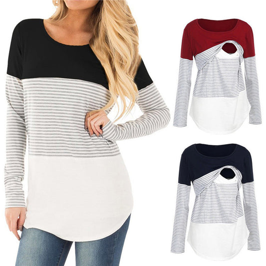 Maglia Premaman e Allattamento a Manica Lunga – T-Shirt con Apertura Discreta per Allattare