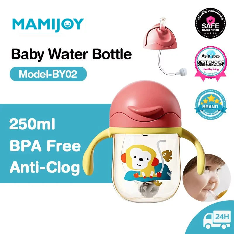 Bicchiere con Cannuccia per Bambini 250 ml – Tazza Antigoccia con Doppio Manico e Bevitura a 360°