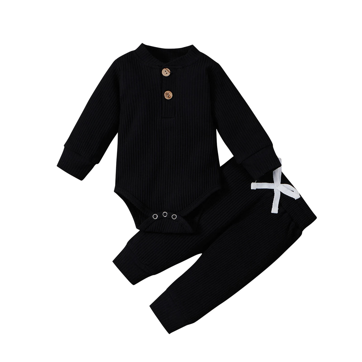 Set Neonato 2 Pezzi in Cotone a Costine con Maglia a Maniche Lunghe e Pantaloni Elastici Primavera/Autunno