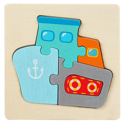 Puzzle in Legno 3D a Incastro – Animali e Veicoli, Gioco Educativo Ispirato al Metodo Montessori per Bambini 3+ Anni