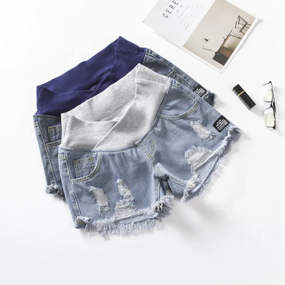 Shorts Premaman in Jeans con Fascia Elasticizzata – Pantaloncini Estivi in Cotone Taglie M-2XL