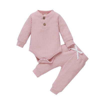 Set Neonato 2 Pezzi in Cotone a Costine con Maglia a Maniche Lunghe e Pantaloni Elastici Primavera/Autunno