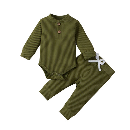 Set Neonato 2 Pezzi in Cotone a Costine con Maglia a Maniche Lunghe e Pantaloni Elastici Primavera/Autunno