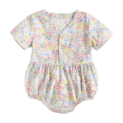 Body Neonata in Cotone – Pagliaccetto Fantasia Floreale con Bottoni Frontali